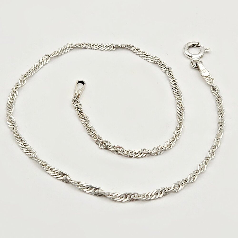 Vintage Sterling Silver Twisted Chain Anklet – Minimalist Italian Ankle Bracelet